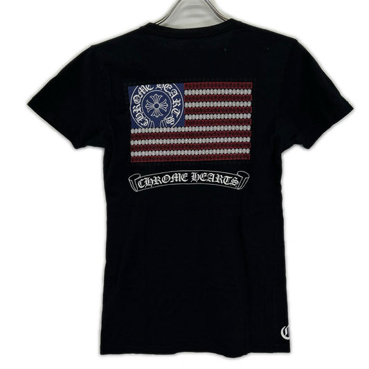 Chrome hearts クロムハーツ ブラック アメリカンフラッグ 星条旗 スクロールラベル 半袖Tシャツ トップス