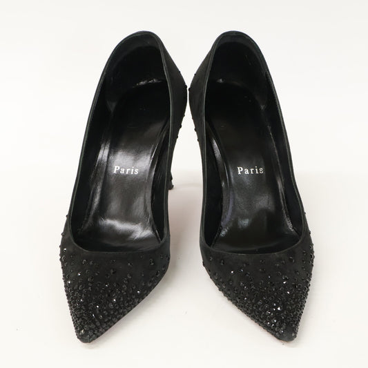 CHRISTIAN LOUBOUTIN クリスチャンルブタン Suede Rhinestone Pointed-Toe Heeled Pumps Shoes