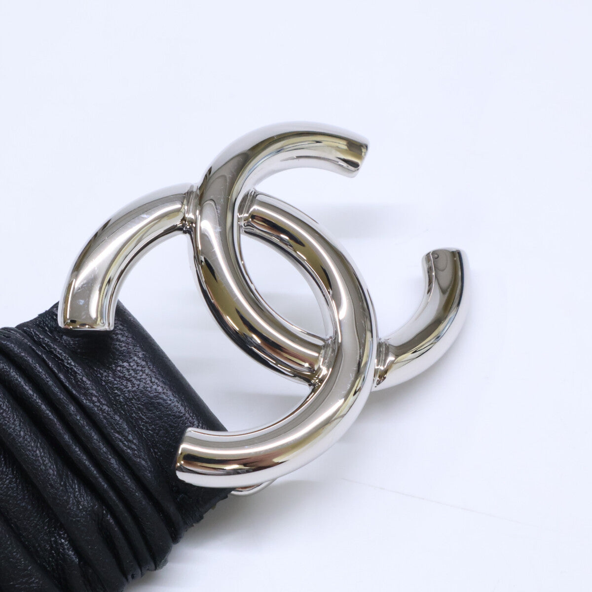 CHANEL シャネル 美品 B25 V AAB080 B20596 ココマーク ゴム ギャザー レザー ベルト