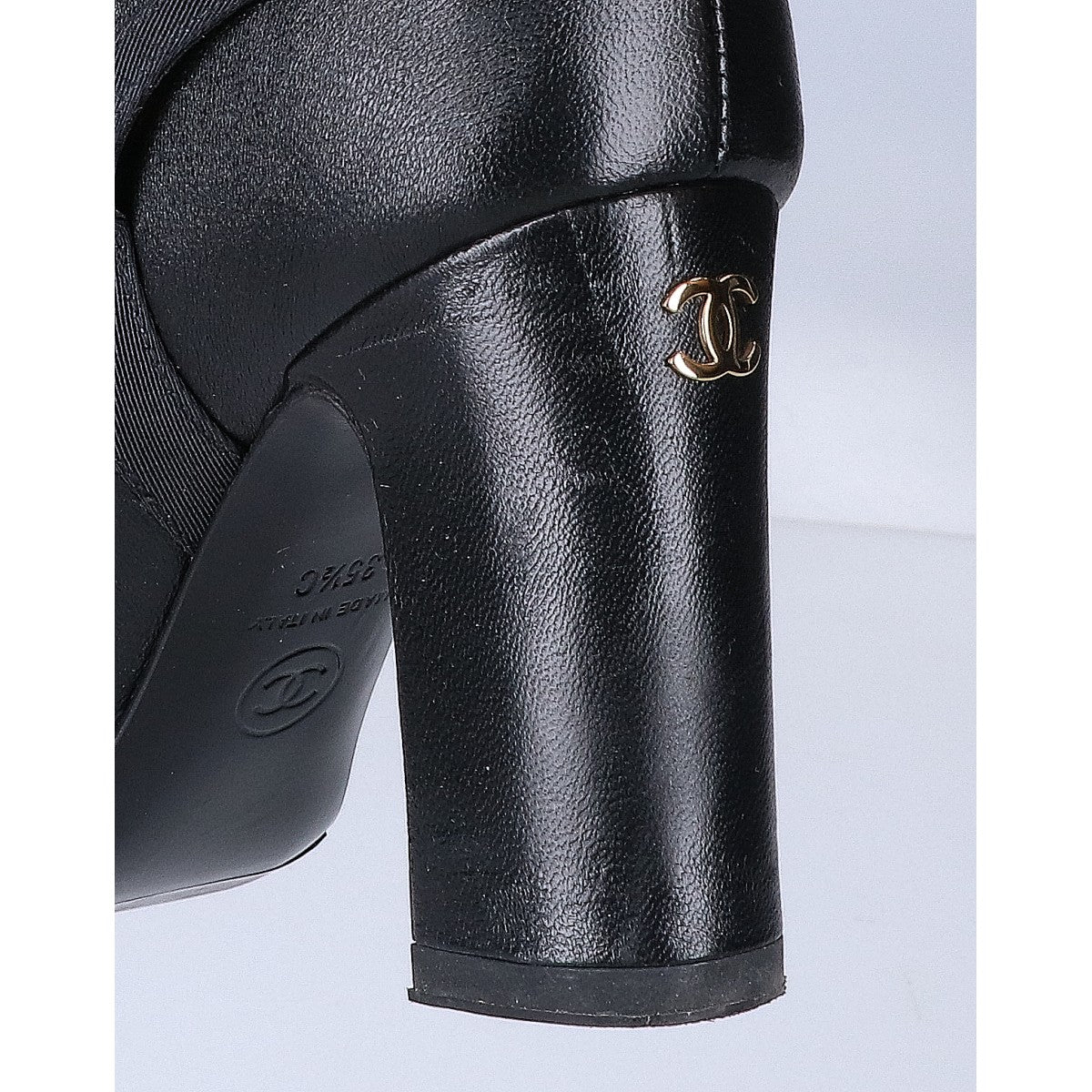 CHANEL シャネル 美品 23A G45096 ココマークトゥ チェーン チャンキーヒール レザーロングブーツ シューズ