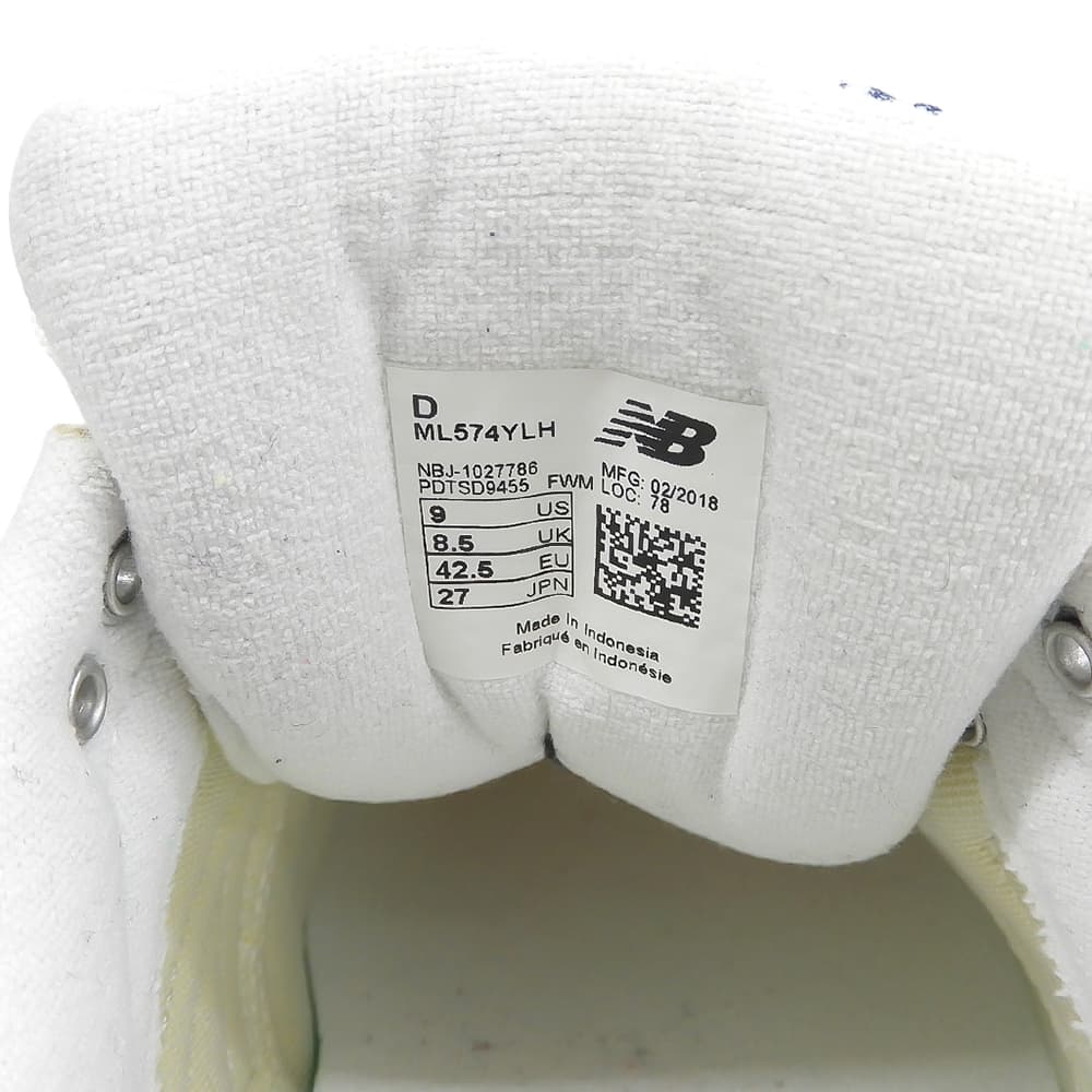 NEW BALANCE ニューバランス 美品 ヒッコリー柄 スニーカー シューズ メンズ ホワイト/ネイビー 27cm ML574YLH シューズ