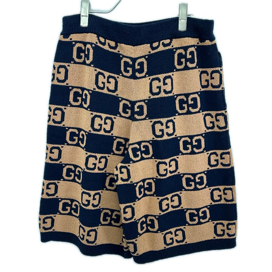GUCCI グッチ 752098 ブラウン×ネイビー GGコットンジャガードニット ハーフパンツ ボトムス