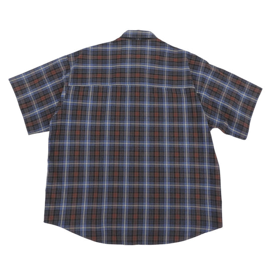 steven alan スティーブンアラン 美品 RETROCHECK REGULAR COLLAR 半袖 シャツ トップス メンズ ブルー×ブラウン M トップス