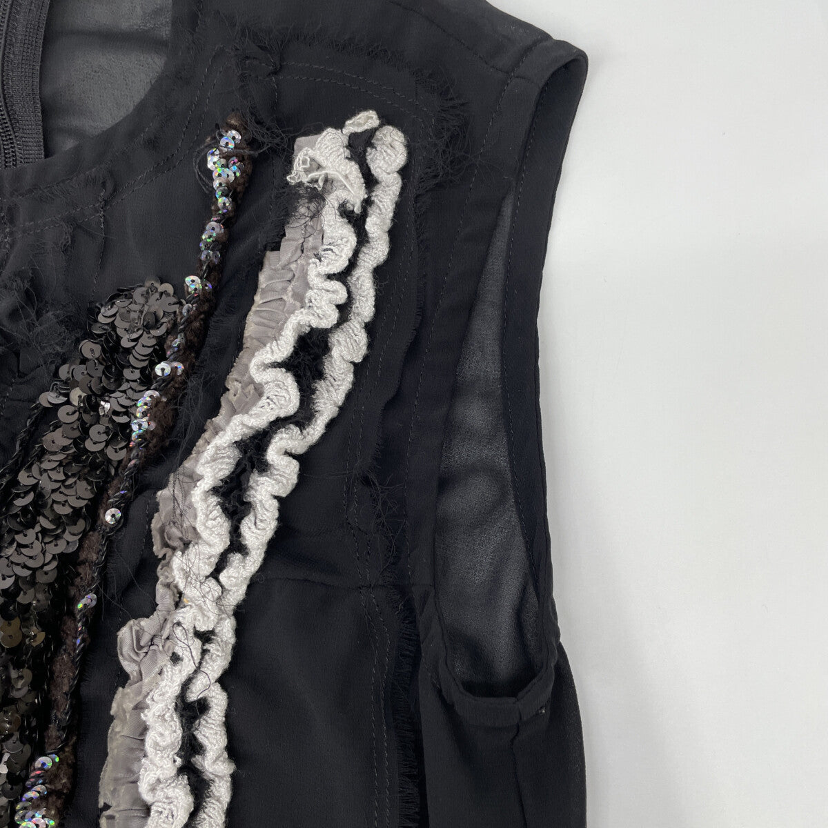 tricotCOMMEdesGARCONS トリココムデギャルソン AD2006 TR-O002 黒 エステルジョーゼット スパンコール装飾 ノースリーブワンピース ワンピース S