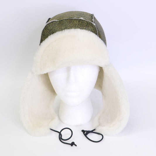 1279-343-1369 SHEARLING HAT Sheepskin Shearling Pilot Cap Hat S/M Men's
