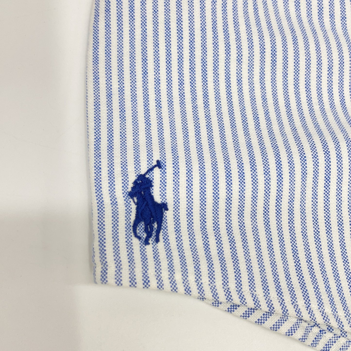 POLO RALPH LAUREN ポロ ラルフローレン ホワイト×ブルー ストライプ オーバーサイズ刺繍シャツ トップス M