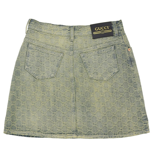 GUCCI グッチ 新品同様 GG デニム スカート レディース ブルー イエロー系 38 678789 スカート
