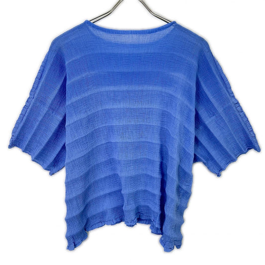 MeISSEYMIYAKE ミーイッセイミヤケ MI62FK361 ブルー RIPPLE SEE-THROUGH CREPE ブラウス トップス