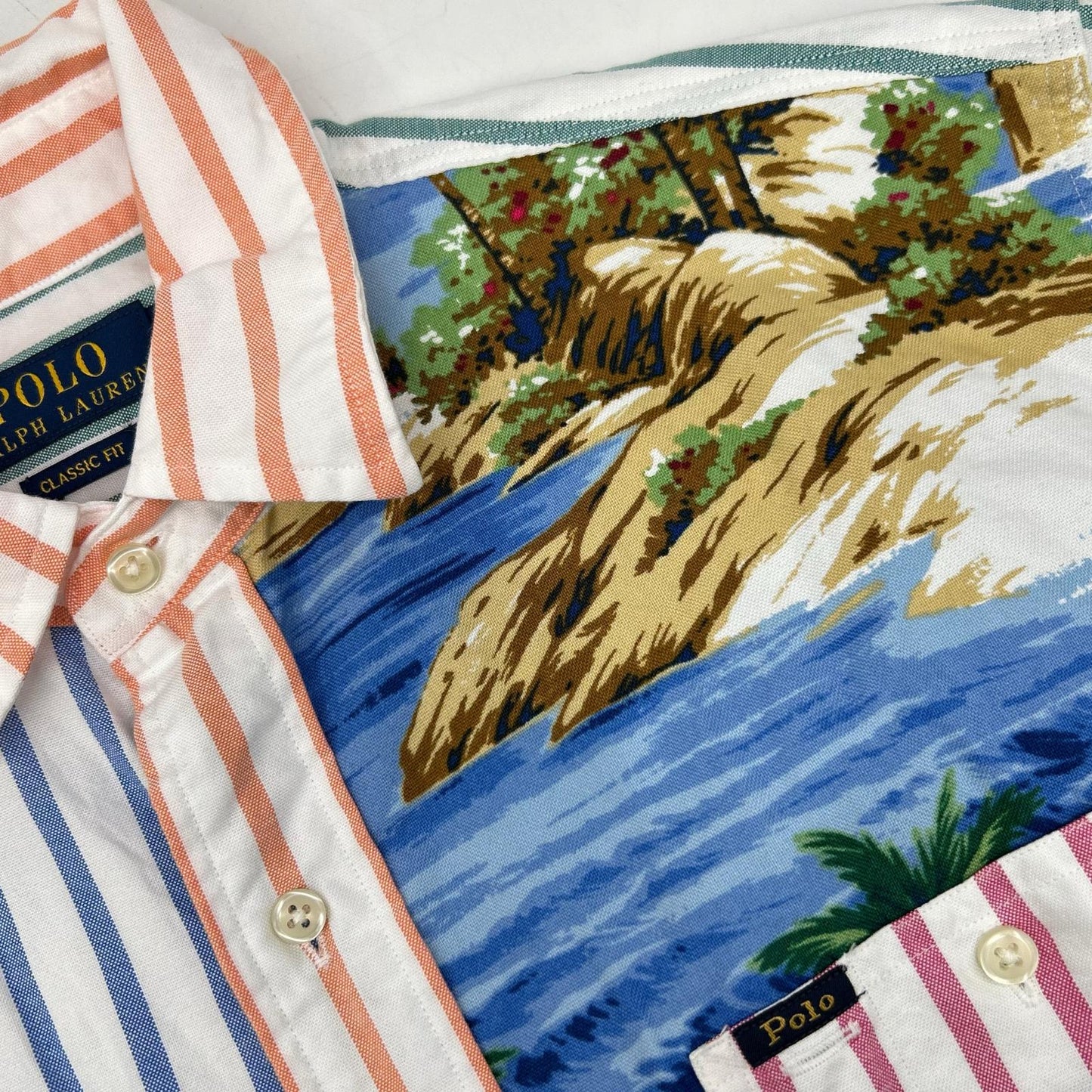 POLO RALPH LAUREN ポロ ラルフローレン マルチカラー パッチワーク オックスフォードシャツ トップス