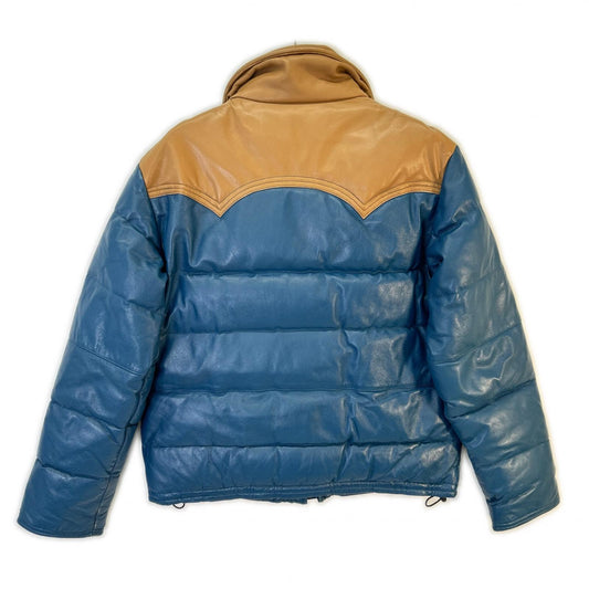 【Riding Master】Blue x Brown Leather Down Jacket 36 Men's