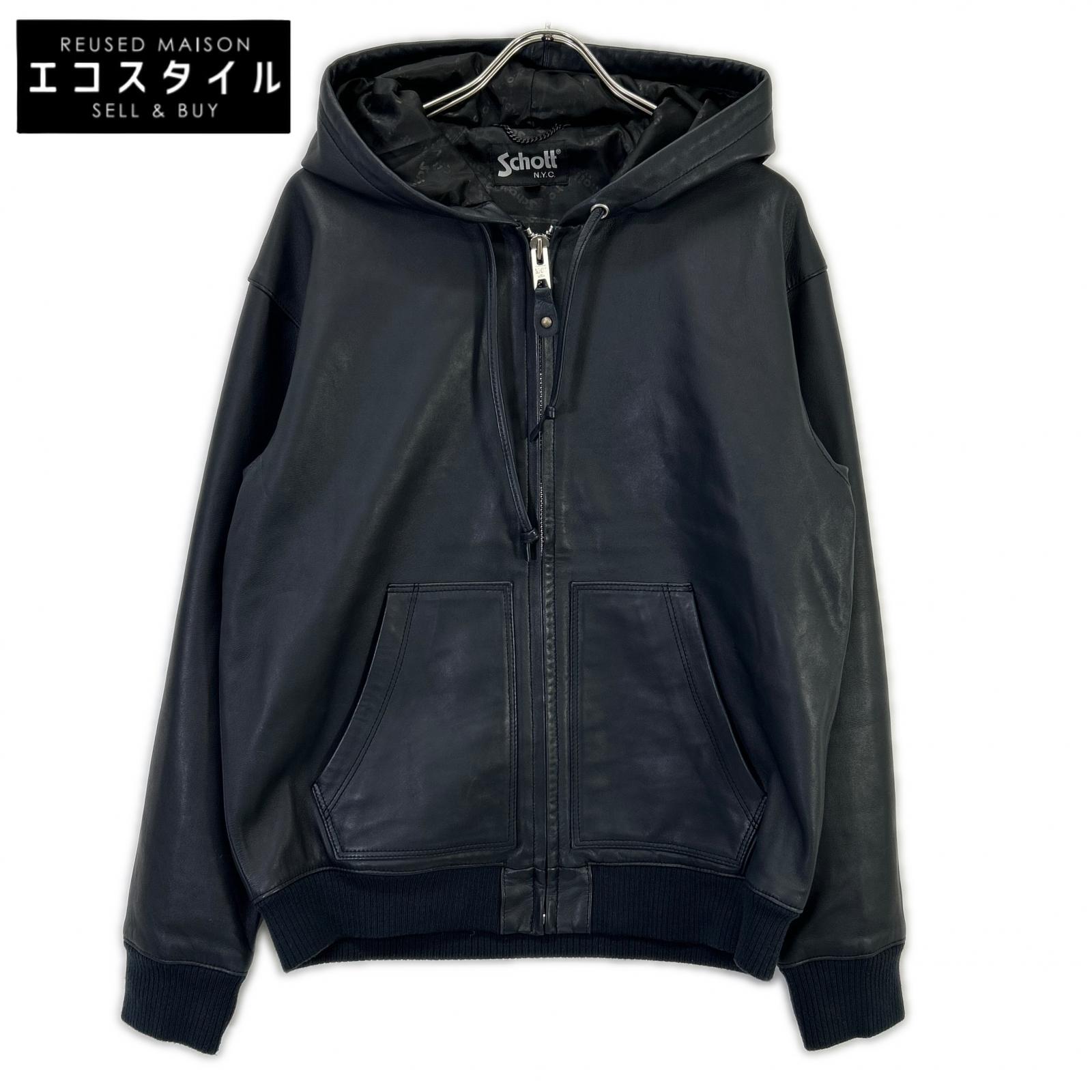 SCHOTT ショット 3111054 ネイビー レザー パーカー トップス – style