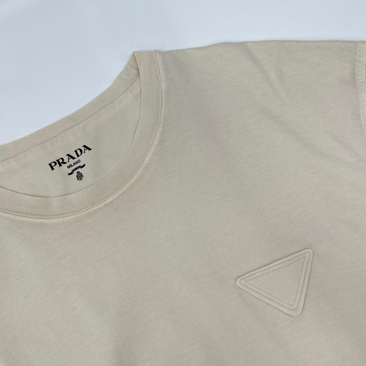 PRADA プラダ 23SS UJN852 Beige Tone Triangle Logo T-Shirt Top