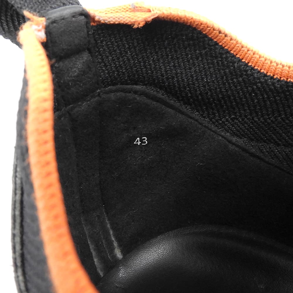 HERMES Depal knit and leather sneakers, men's, black/orange, 43, shoes
