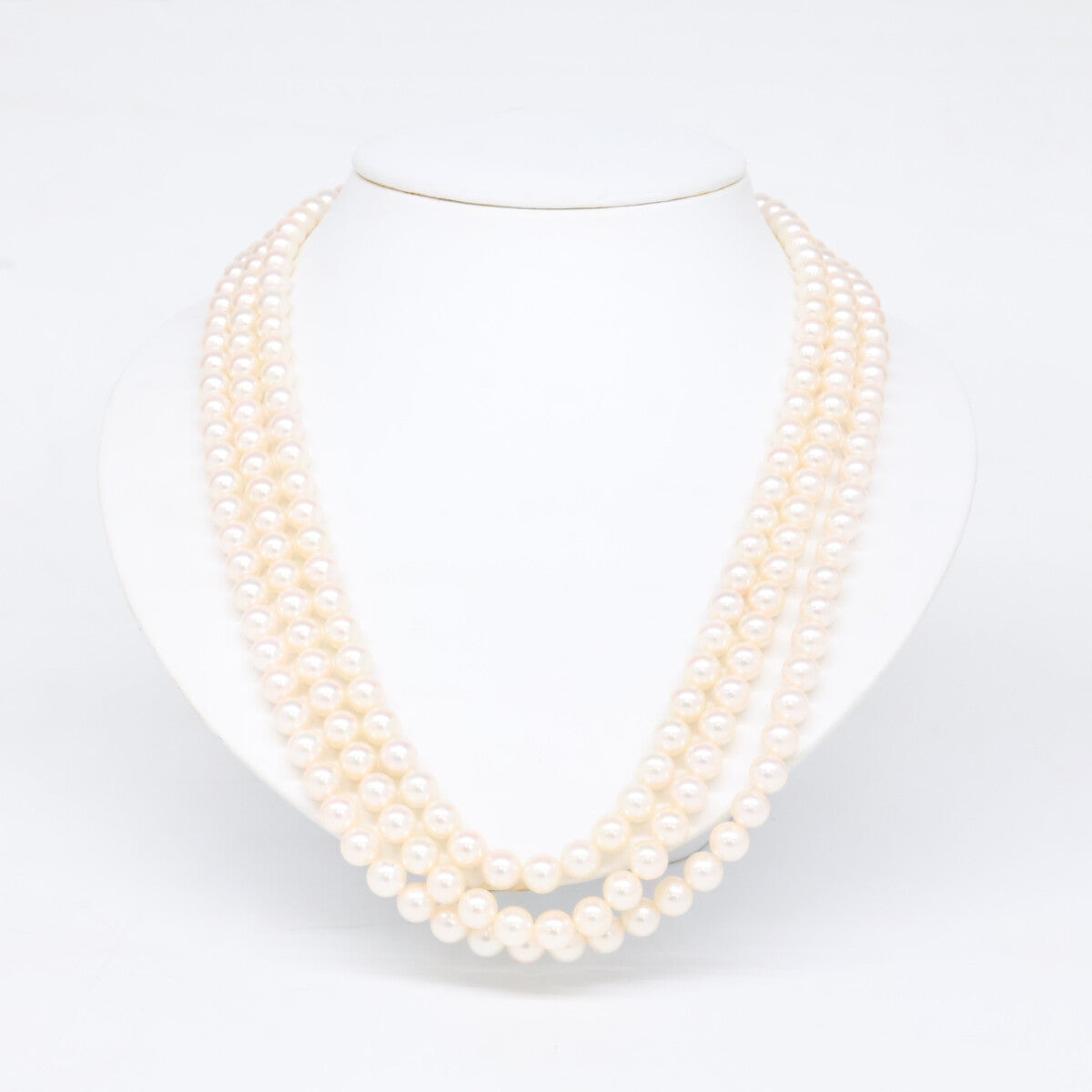 mikimoto K14WG 7.0mm–7.5mm triple-pearl necklace