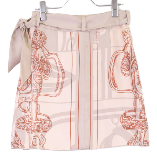 HERMES エルメス 【美品】総柄 シルク100% ミニ ラップ スカート