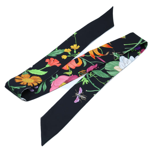 GUCCI グッチ 【美品】フラワープリント シルクツイル リボン スカーフ