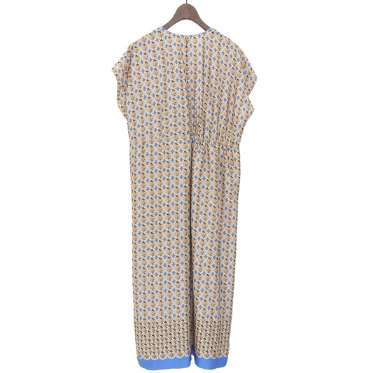 BALLSEY Beautiful Corticum Print Casual Dress for Women, Beige/Blue, Size 36