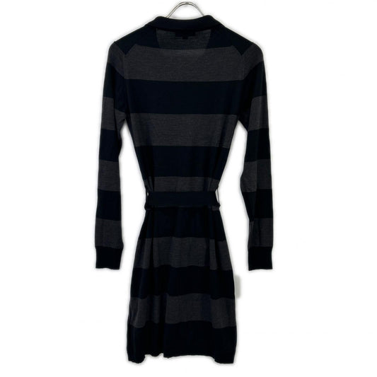 JOHN SMEDLEY John Smedley Black x Gray Border Waist Belt Knit Dress S