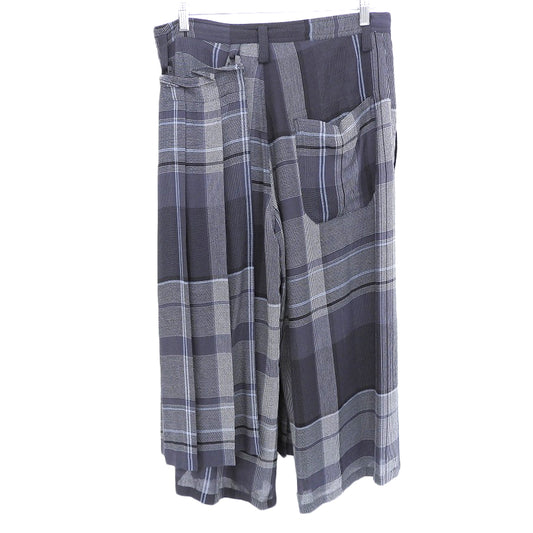 Y's Yohji Yamamoto Excellent Condition Plaid Wrap Wide Trousers Bottoms Women's Black x Gray 1 YP-P23-210 Bottoms