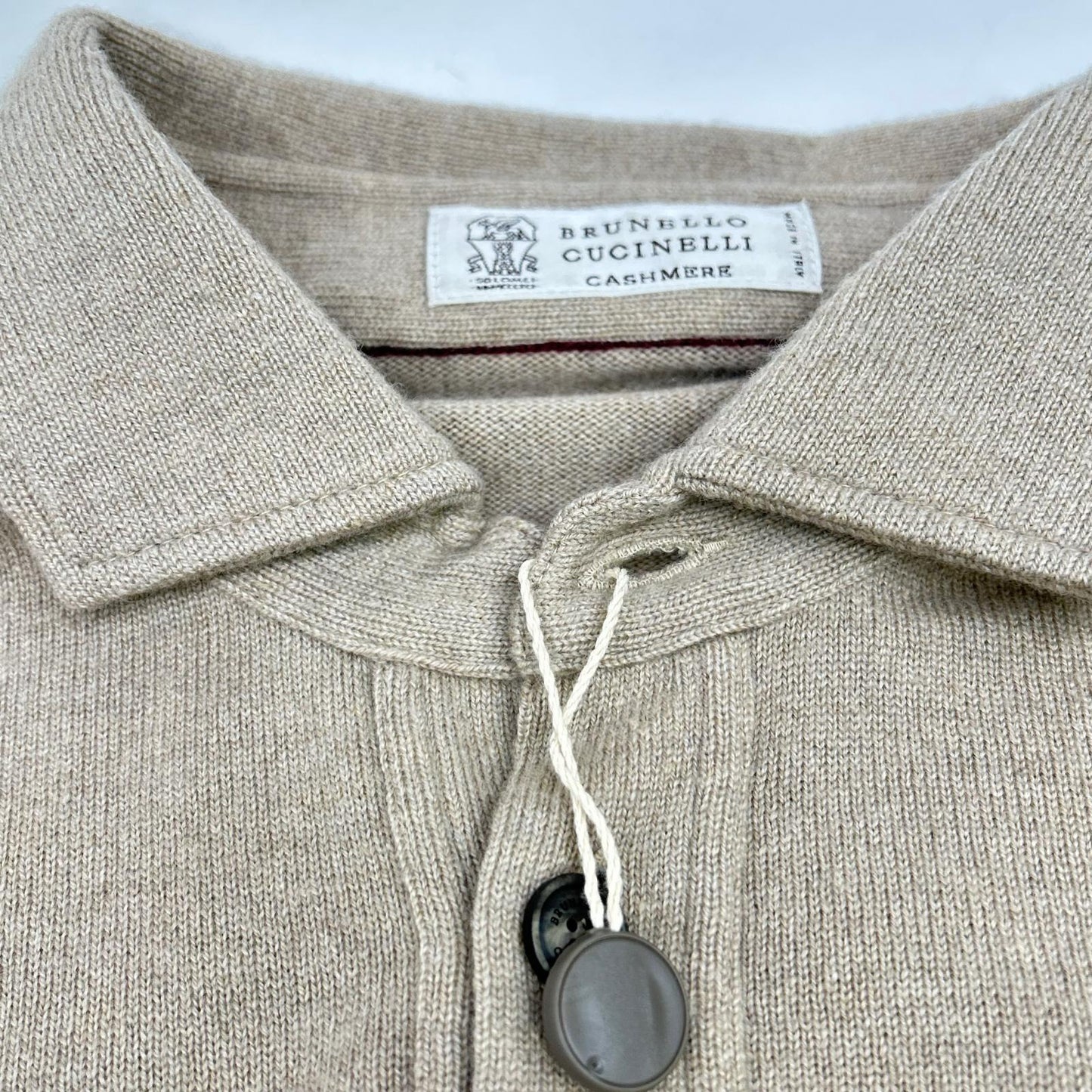 BRUNELLO CUCINELLI Brown Cashmere Henley Neck Polo Knit Sweater Top