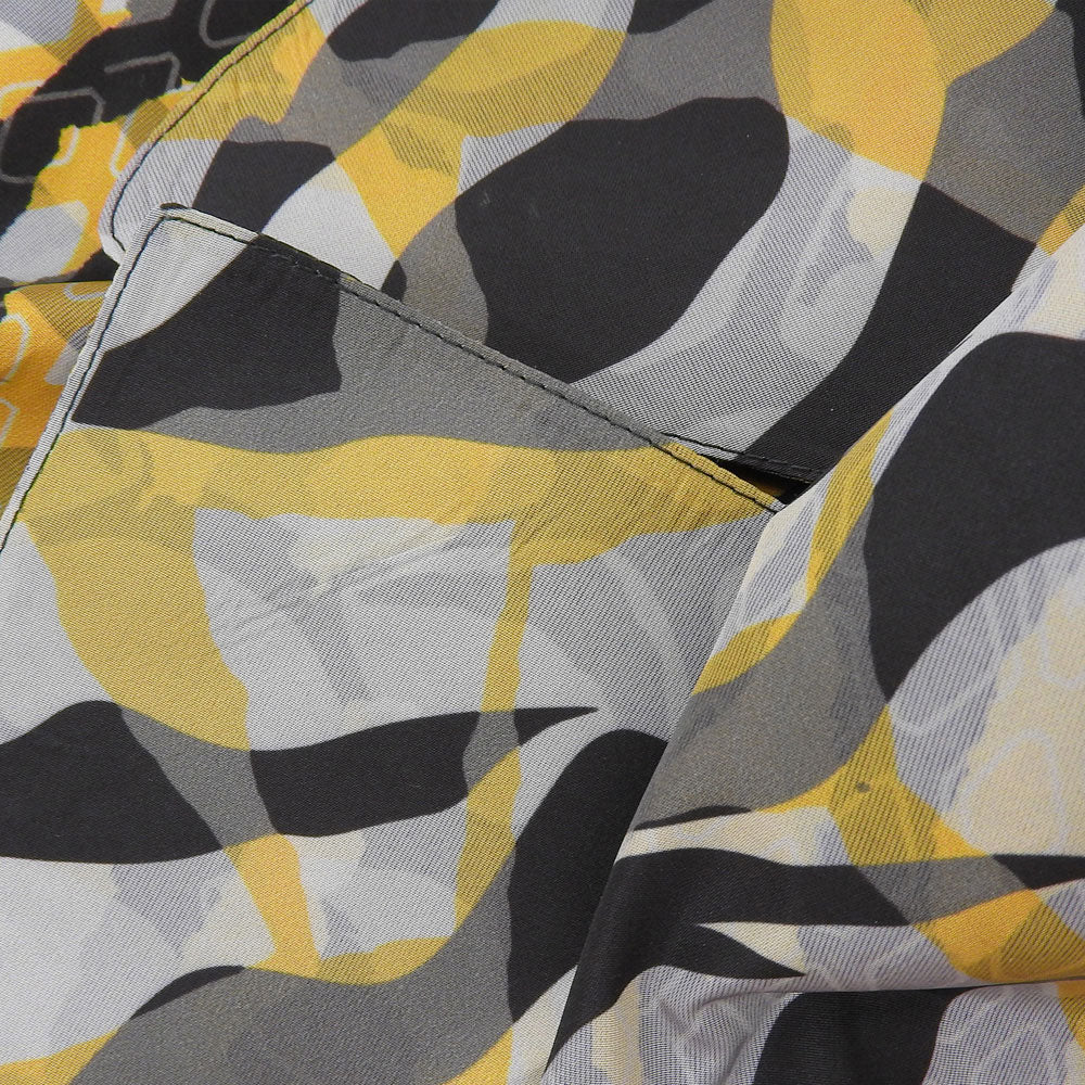 Class Roberto Cavalli クラスロベルトカヴァリ 新品同様 総柄 ナイロン ベルト付き ロングコート メンズ ブラック イエロー グレー 48 コート 48