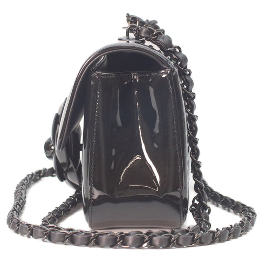 CHANEL シャネル AS4388 ソーブラック シングルフラップ パテント カメリア スモールチェーンバッグ ショルダーバッグ