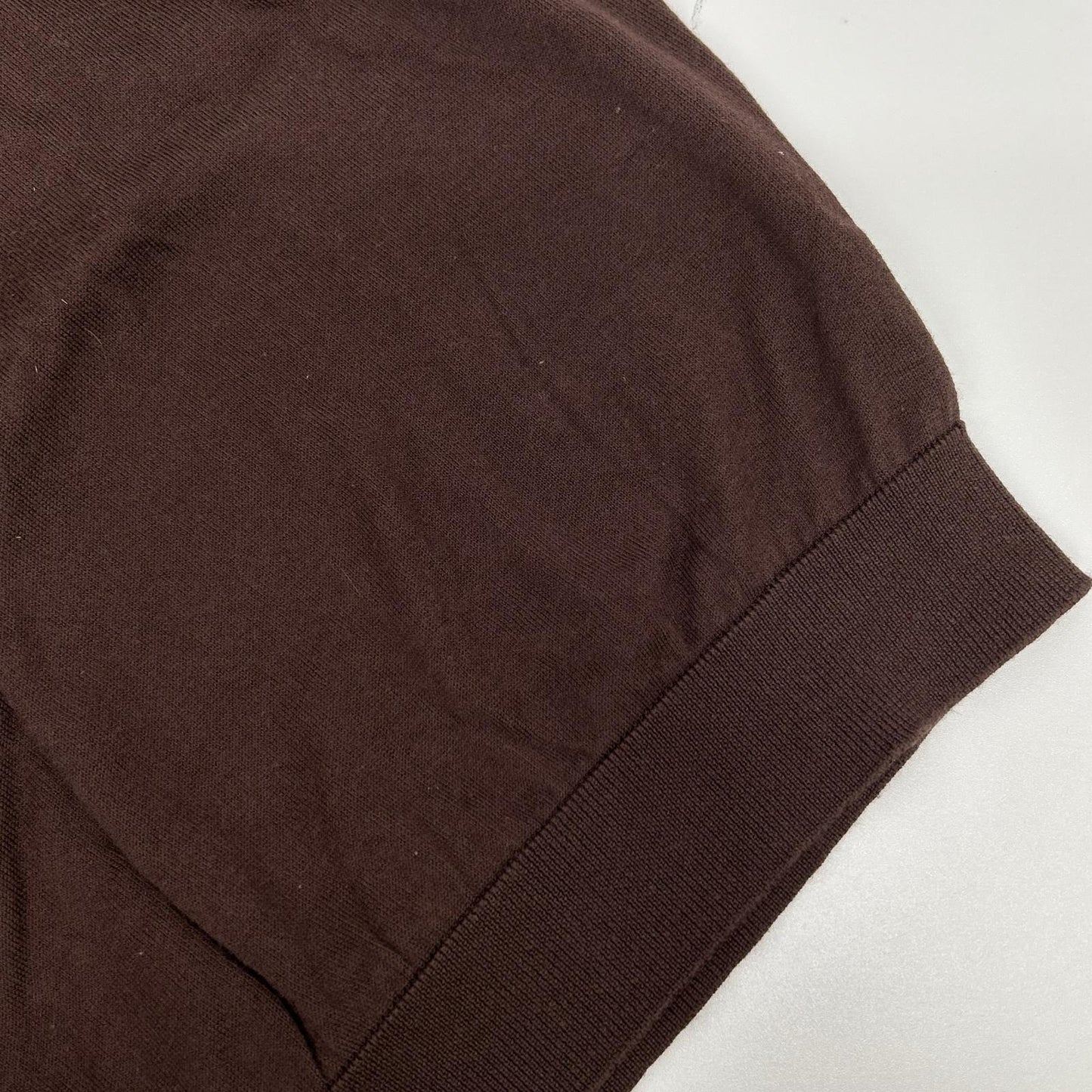 JOHN SMEDLEY ジョンスメドレー イギリス製 ブラウン コットン100 クルーネックリブニット トップス
