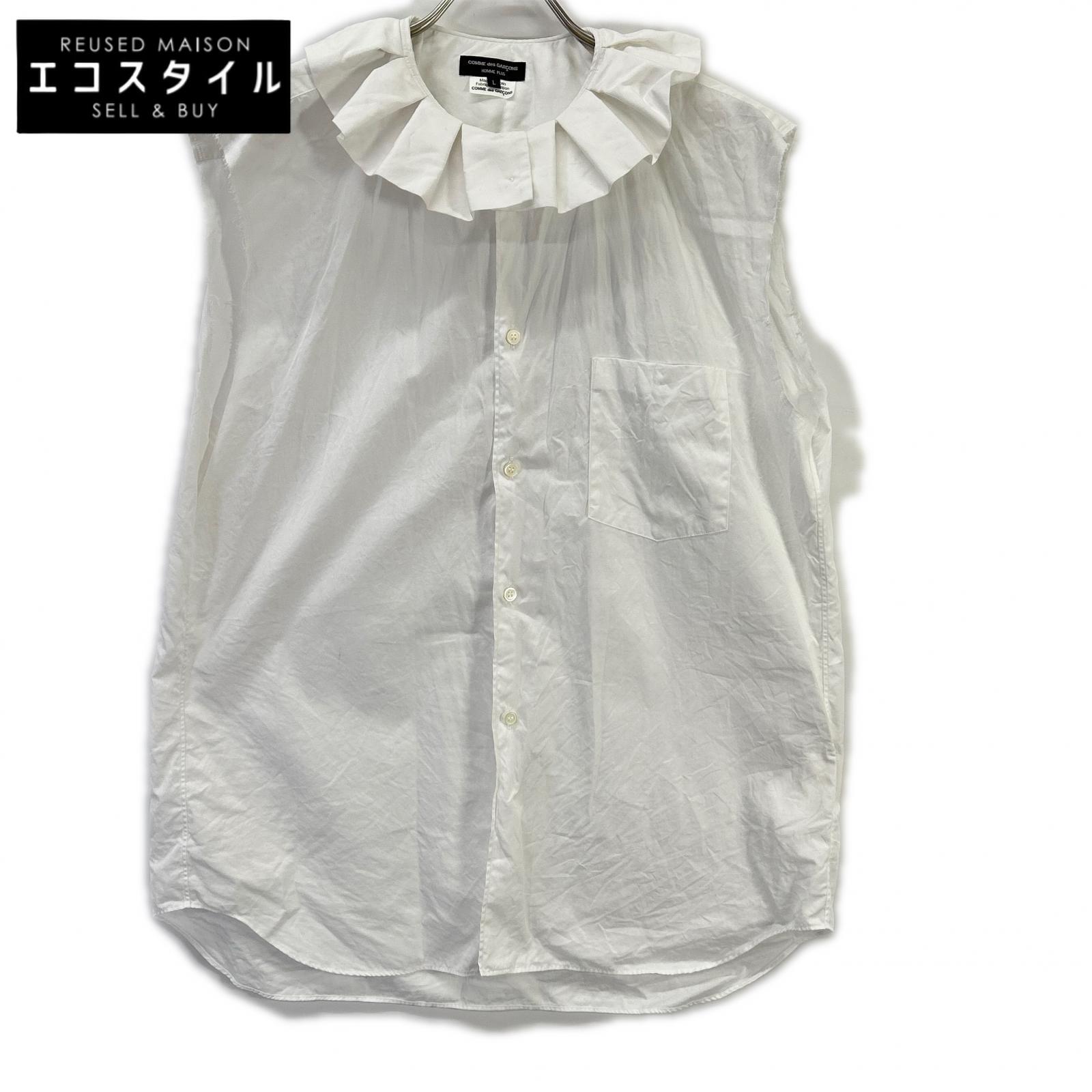 COMMEdesGARCONS HOMME PLUS コムデギャルソンオムプリュス ホワイト PO-B029 スリーブレスカラーフリルノースリーブシャツ L COMMEdesGARCONS HOMME PLUS コムデギャルソンオムプリュス ホワイト