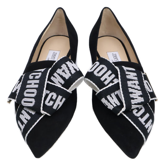 JIMMY CHOO ジミーチュウ 【新品同様】GLEAM FLAT スエード ロゴリボン フラットパンプス シューズ