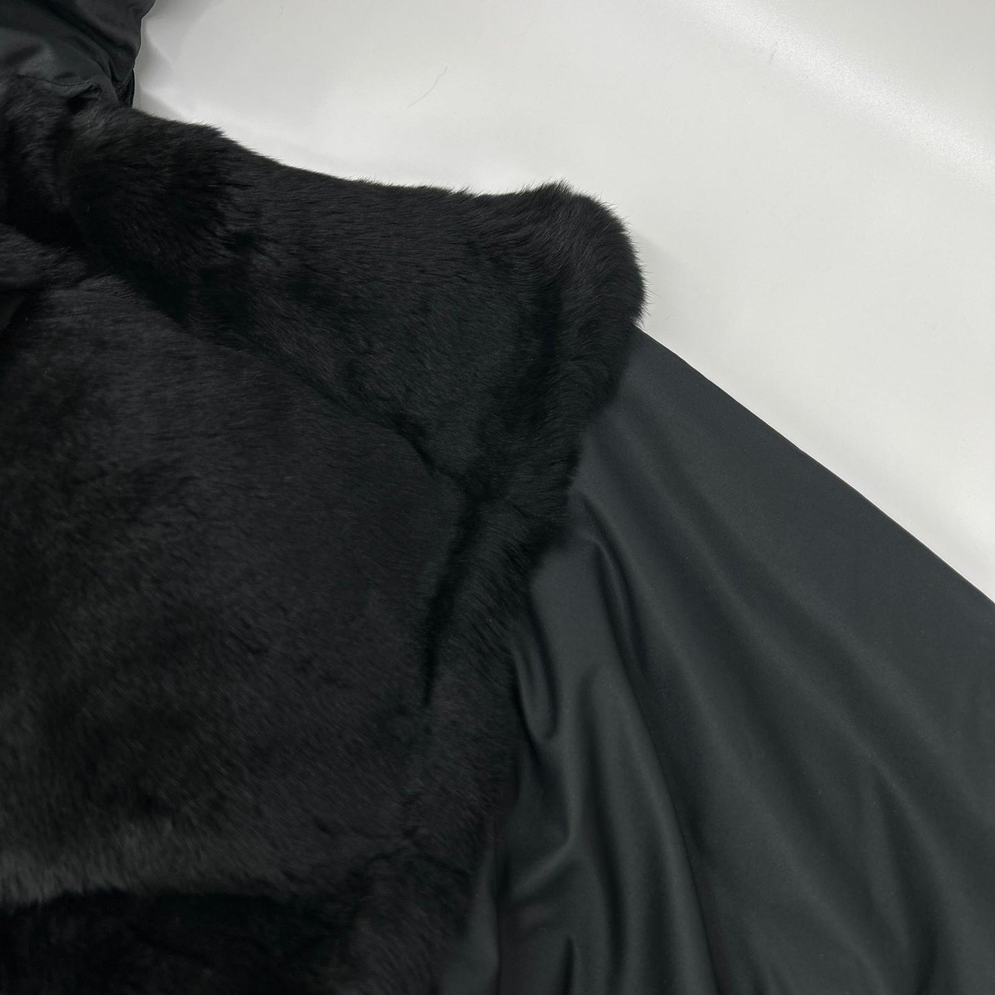 GRACE CONTINENTAL Black 1646 3054-0 Rabbit Fur Panel Coat Coat