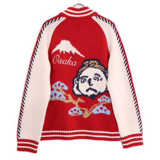 EVISU Evisu Red Relaxed-Fit Heno Heno Mo He Ji Buddha-Head Braided Knit Top