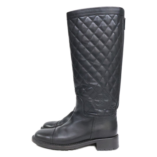 CHANEL シャネル G29323 ブラック マトラッセ レザー ロングブーツ シューズ 38