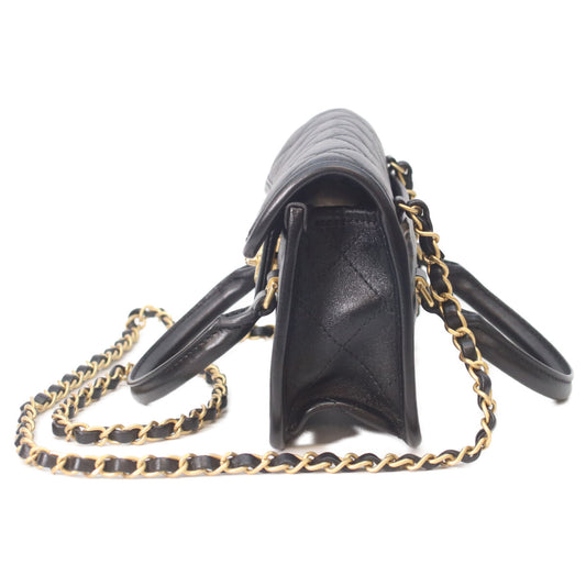CHANEL シャネル 25AW 黒 ラムスキン ゴールド金具 マトラッセ 2WAYミニフラップチェーンハンドルバッグ ショルダーバッグ