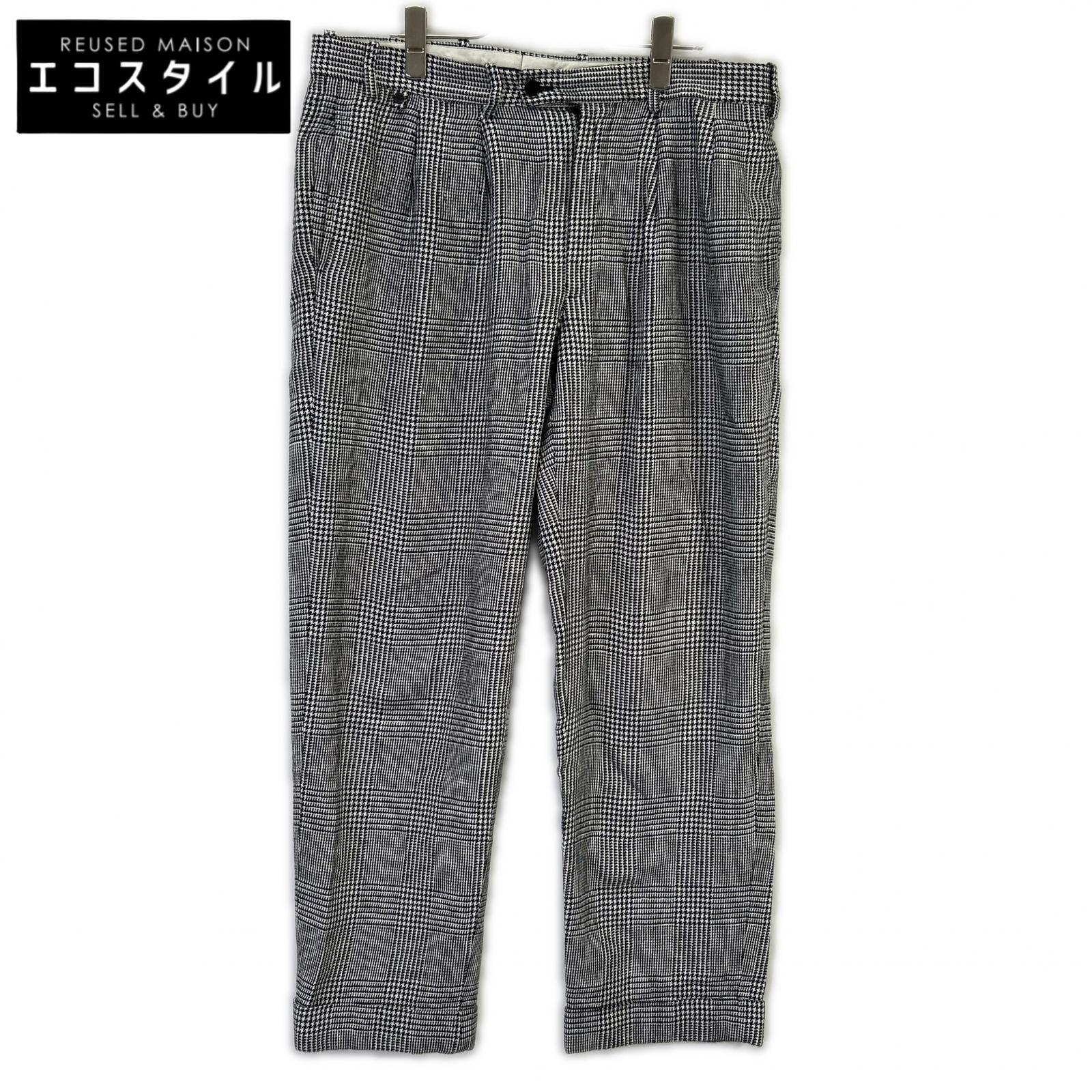 BERNARD ZINS ベルナールザンス 60516 ブラック×ホワイト BAC J ハウンドトゥース リネン コットン スラックスパンツ 42 BERNARD ZINS ベルナールザンス 60516 ブラック×ホワイト BAC J