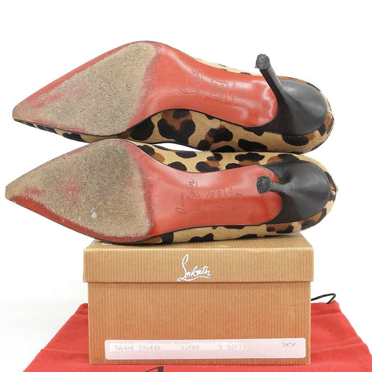 CHRISTIAN LOUBOUTIN クリスチャンルブタン レオパード ハラコ ヒール パンプス レディース ベージュ×ブラウン系 37 シューズ