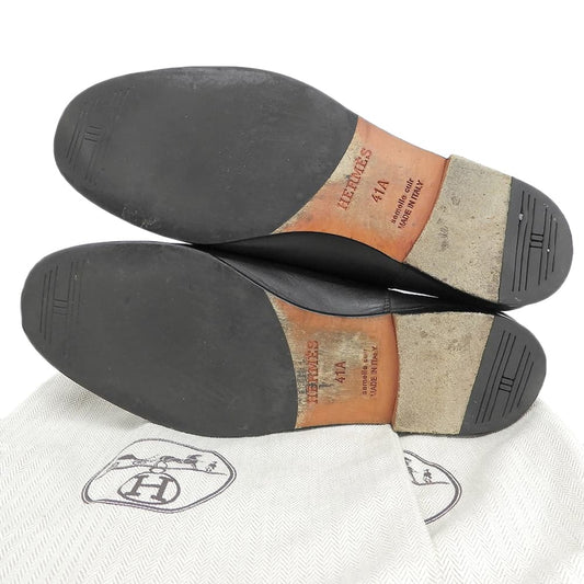 HERMES エルメス エクリプス モカシン レザー ローファー シューズ メンズ 黒 ブラック 41A シューズ