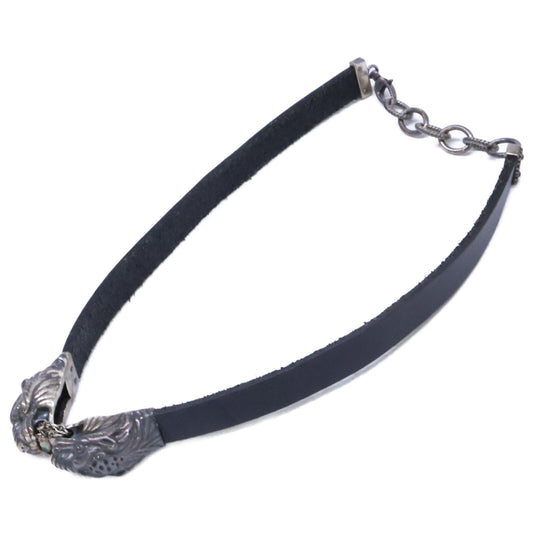 GUCCI グッチ Ag925 ダブル タイガーヘッド レザー チョーカー