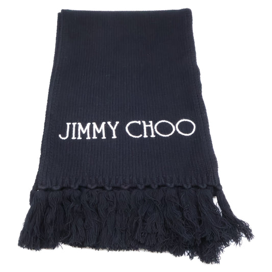 JIMMY CHOO ジミーチュウ 【美品】J000151356 ロゴ ウール フリンジ マフラー