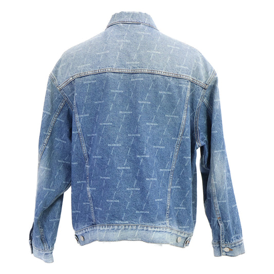BALENCIAGA バレンシアガ 【美品/国内正規】625993 総ロゴ USED加工 オーバーサイズ デニムジャケット ジャケット