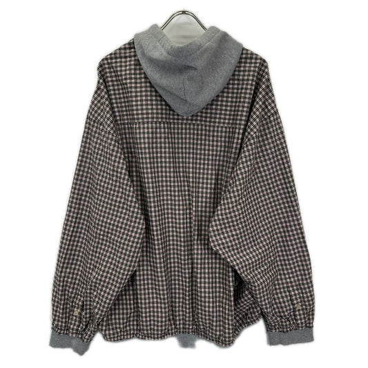 BALENCIAGA バレンシアガ 831570 グレー×チェック柄 レイヤード ジップアップフーディーパーカー トップス