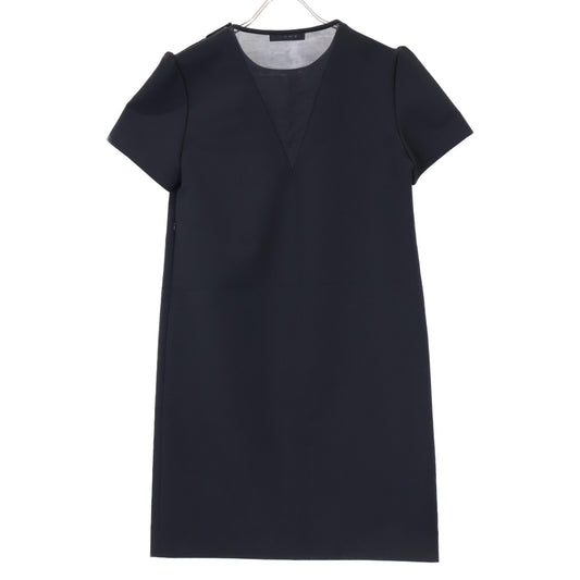 YOKOCHAN Black Rayon Blend Back V Organza Dress One-Piece 36 Women's