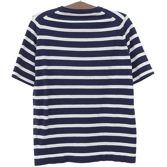 JOHN SMEDLEY Fine Sea Island Cotton Border Knit Cut and Sew Top Men's Navy White M Tops
