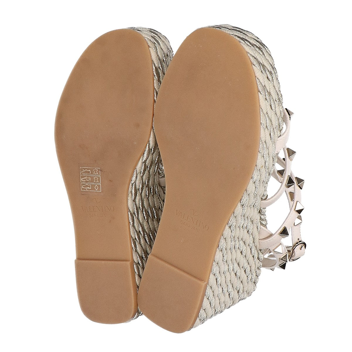 Valentino Garavani 【Mint Condition】Rockstud Calfskin Strap Wedge Shoes