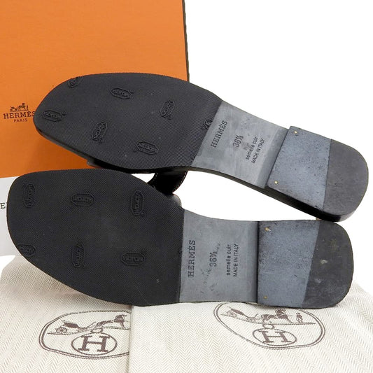HERMES エルメス 美品 オラン フラットサンダル シューズ レディース 黒 ブラック 36 1/2 シューズ