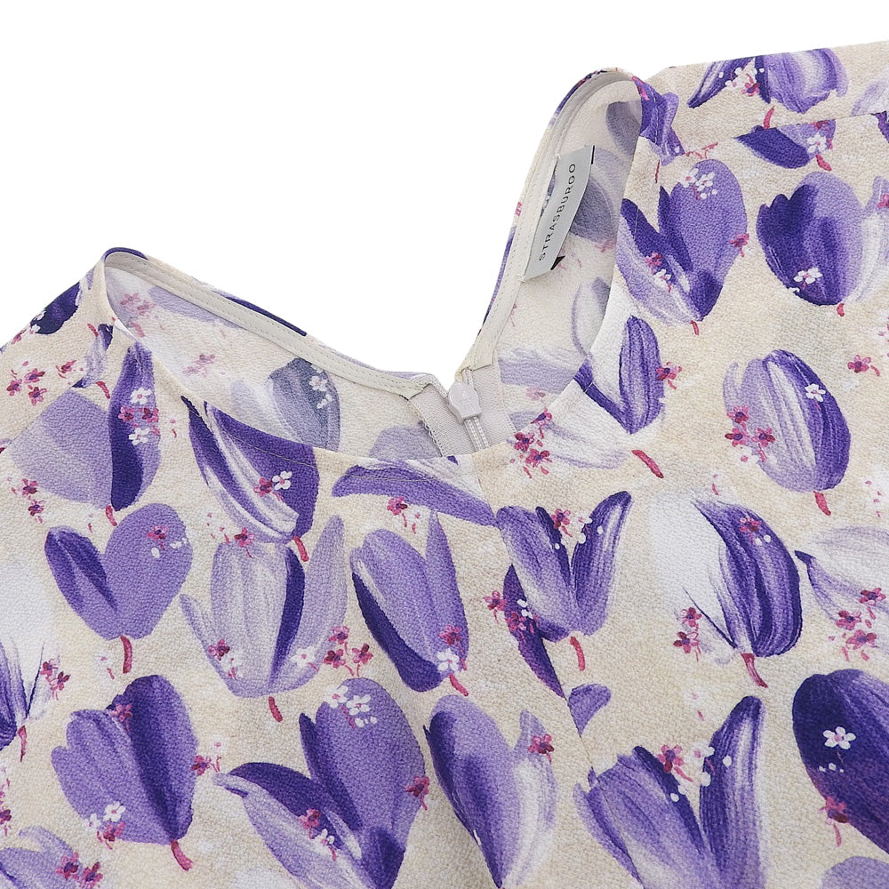 STRASBURGO Excellent Condition Floral Pattern Shirred Waist Dress Women's Purple 36 241412 Dress