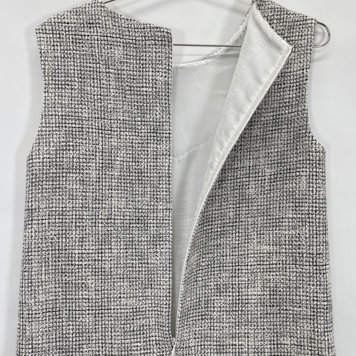 sheller シェリエ ホワイト SL172030606 ボックスプリーツツイードミニドレスワンピース ワンピース F