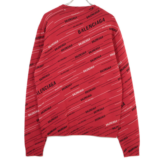 BALENCIAGA バレンシアガ 19SS 555381 レッド ジャガードロゴオーバーサイズクルーネックニット トップス