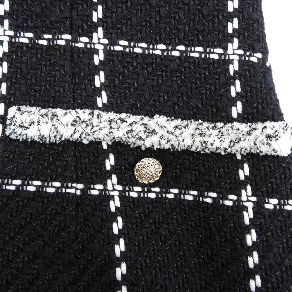 sheller シェリエ 美品 フリンジ ツイードドレス ワンピース レディース ブラック×ホワイト F 231033CH ワンピース F