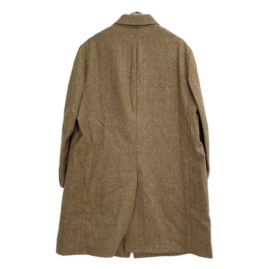 Beige Wool Tweed Herringbone Long Coat 44R Men's