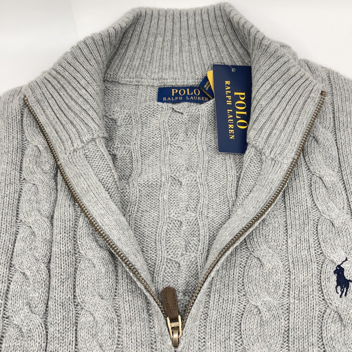 POLO RALPH LAUREN ポロ ラルフローレン グレー コットン ハーフZIP ケーブル セーター トップス